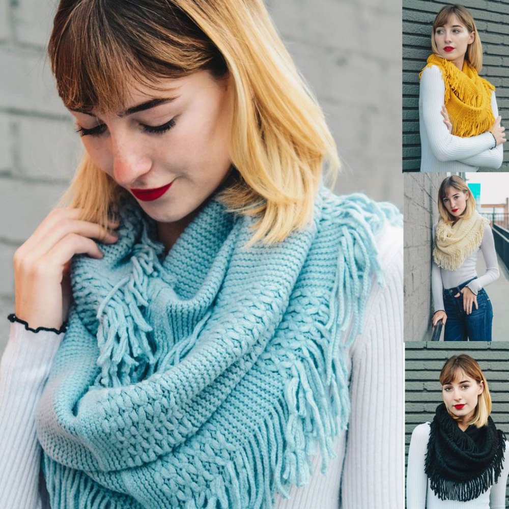Pointelle Fringe Infinity Scarf